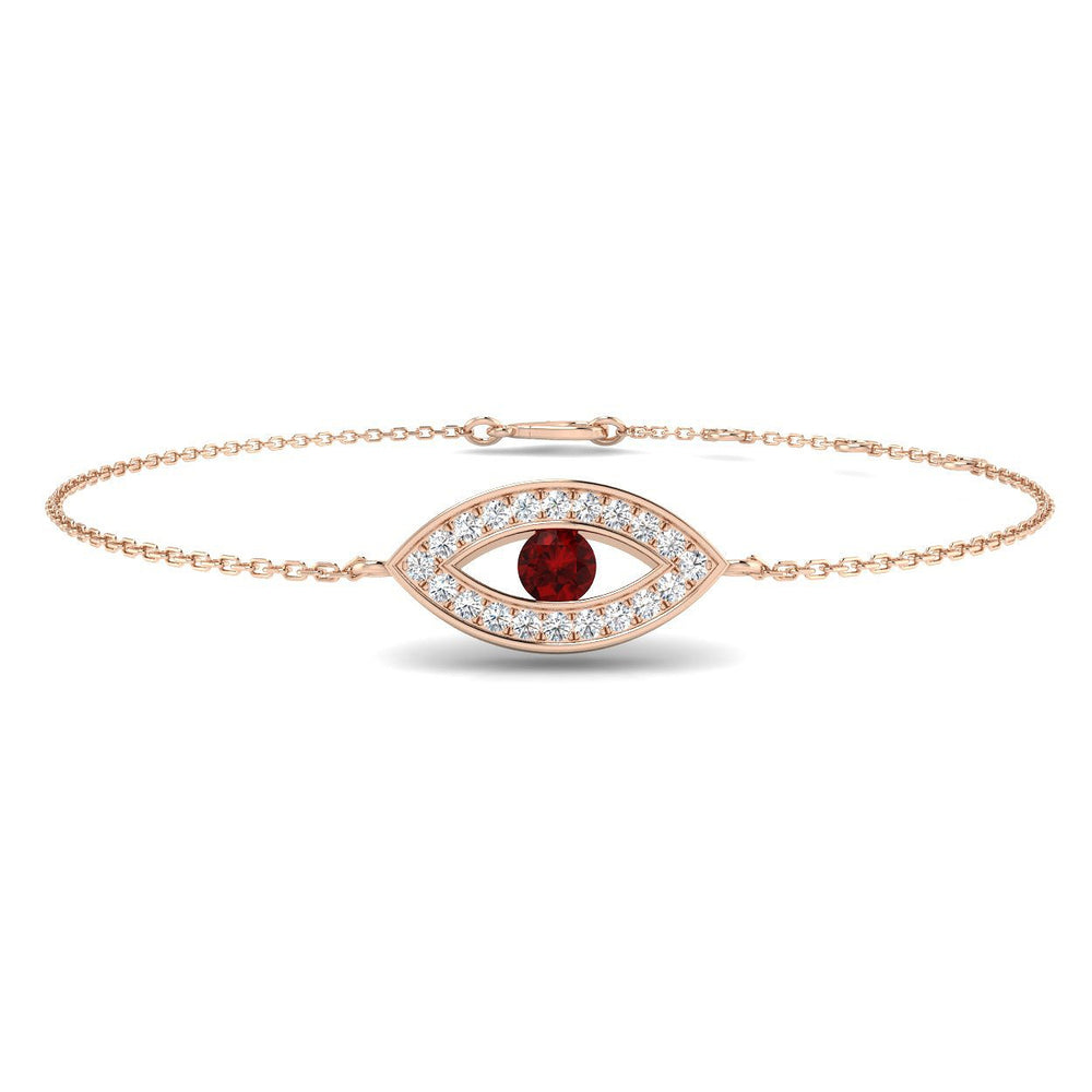 18K Yellow Gold Diamond and Ruby Evil Eye Bracelet