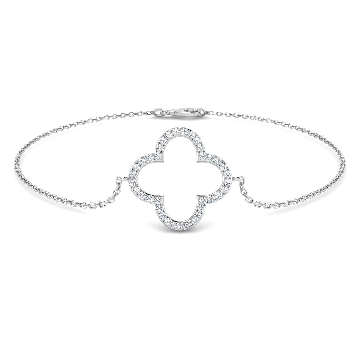 Natural Diamond Bracelet, Clover Diamond Bracelet, 9K White Gold Bracelet