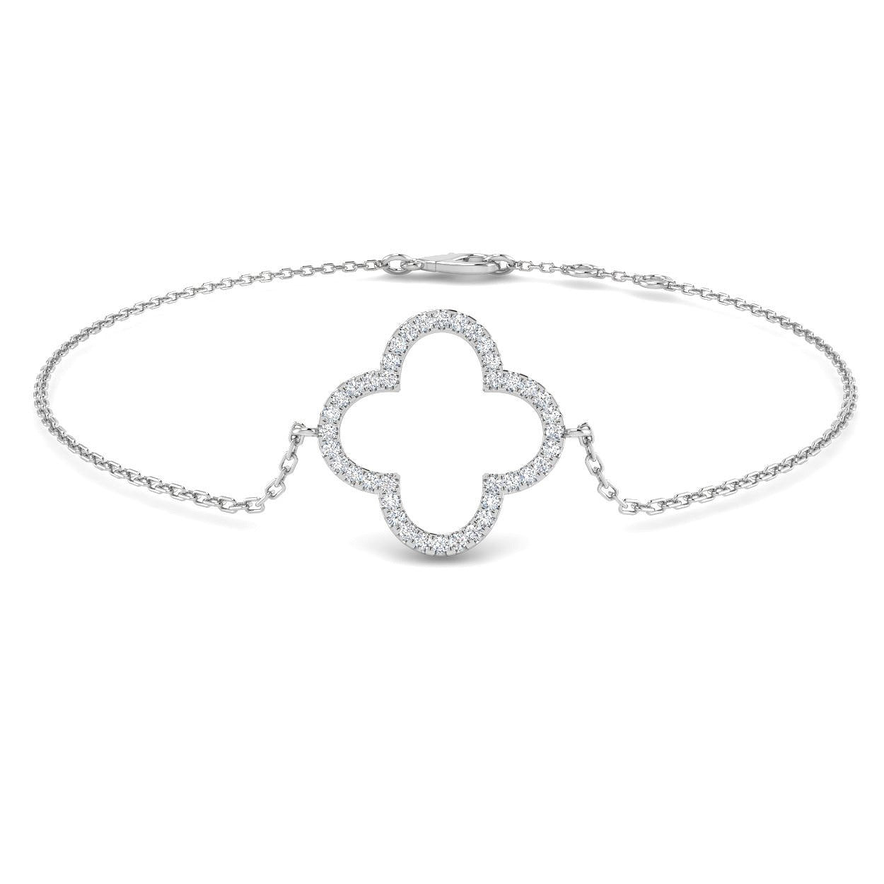 Natural Diamond Bracelet, Clover Diamond Bracelet, 9K White Gold Bracelet