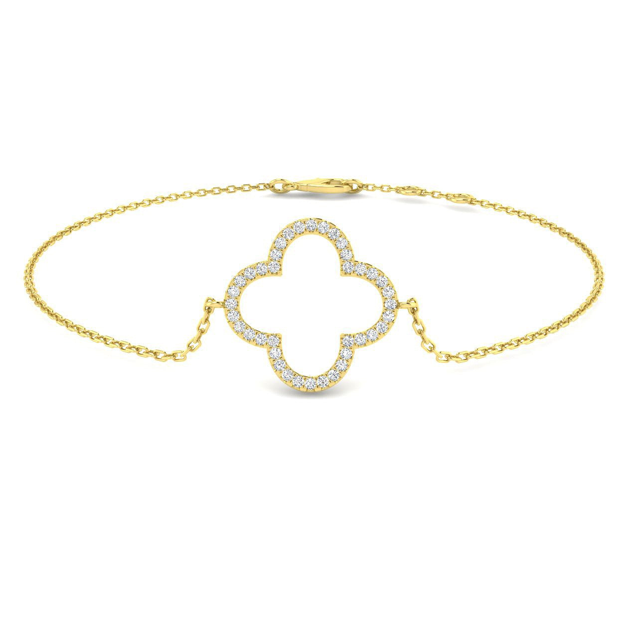 Pave Diamond Jewelry, Diamond Charm Bracelet, Gold Chain Bracelet, Four Leaf Clover Bracelet