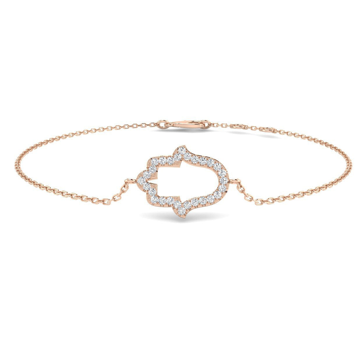 18K Yellow Gold Natural Diamond Hamsa Bracelet – Pave Set Religious Protection Charm