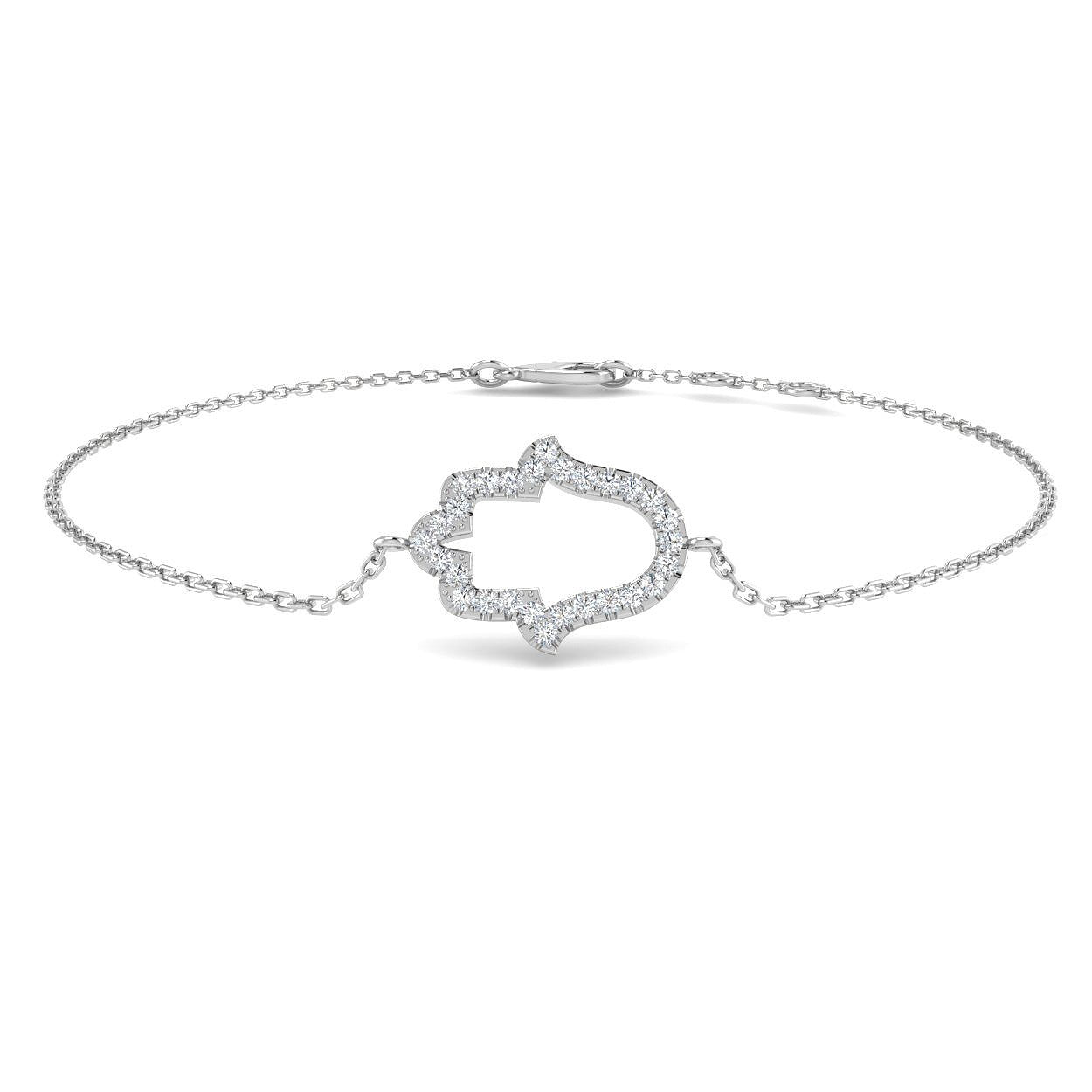 18K Yellow Gold Natural Diamond Hamsa Bracelet – Pave Set Religious Protection Charm