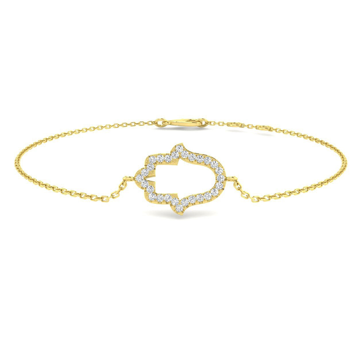 18K Yellow Gold Natural Diamond Hamsa Bracelet – Pave Set Religious Protection Charm