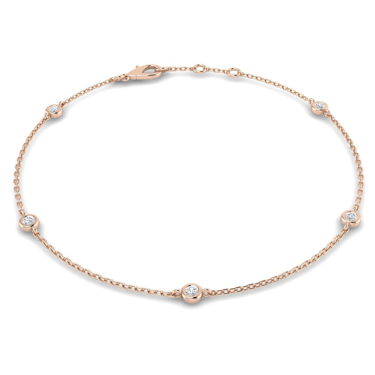 Round Cut Bezel Set Lab Grown Diamond Station Bracelet in 18K White Gold with Lobster Claw