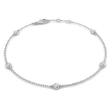 Round Cut Bezel Set Lab Grown Diamond Station Bracelet in 18K White Gold with Lobster Claw