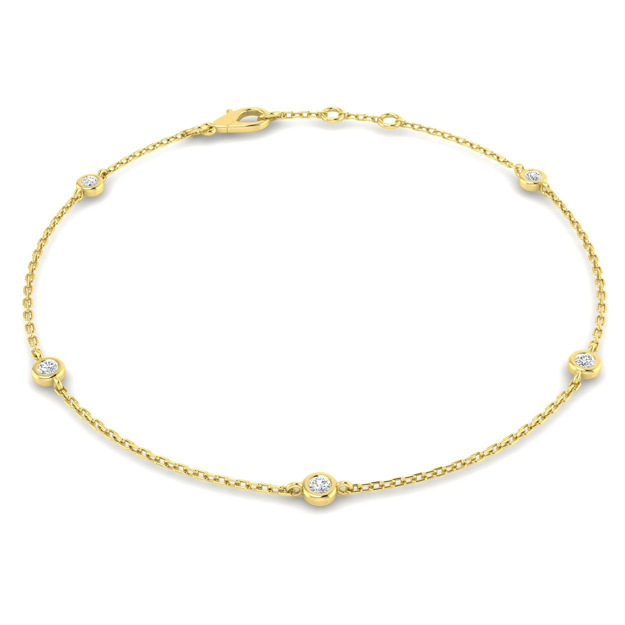 Round Cut Bezel Set Lab Grown Diamond Station Bracelet in 18K White Gold with Lobster Claw