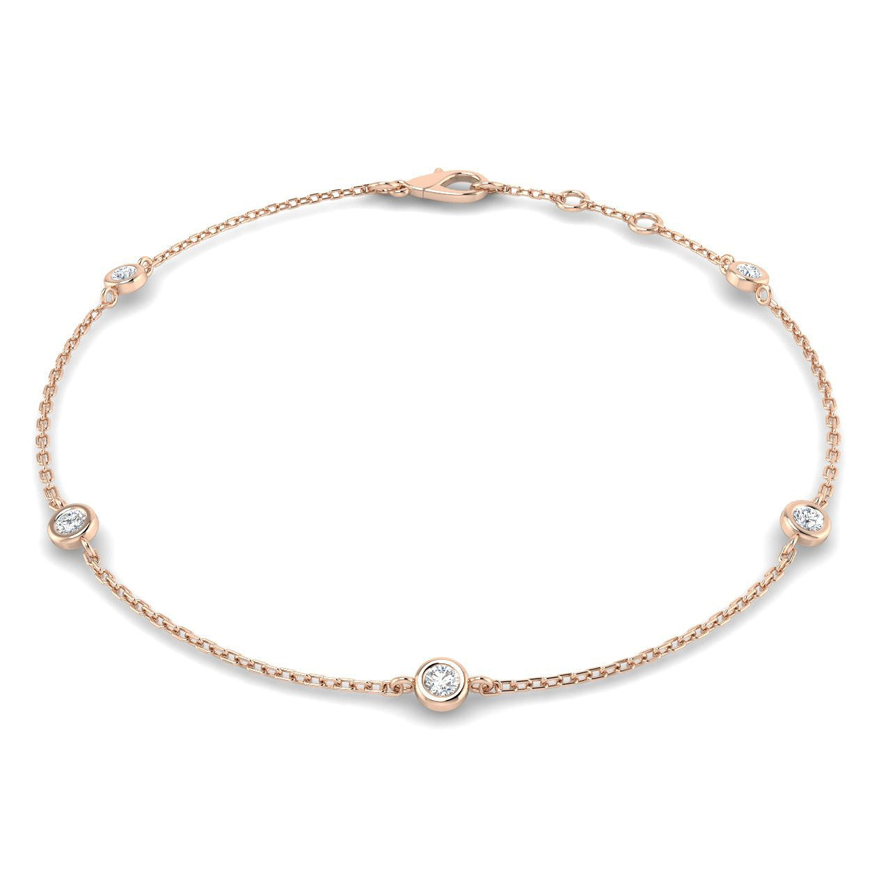 Round Cut Bezel Set Lab Grown Diamond Station Bracelet in 18K White Gold with Lobster Claw