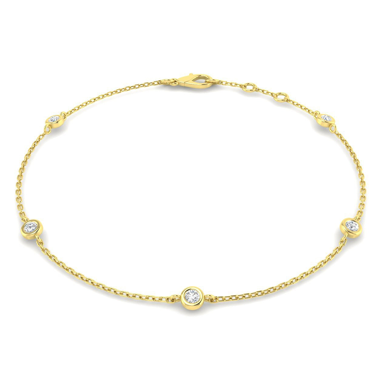 Round Cut Bezel Set Lab Grown Diamond Station Bracelet in 18K White Gold with Lobster Claw