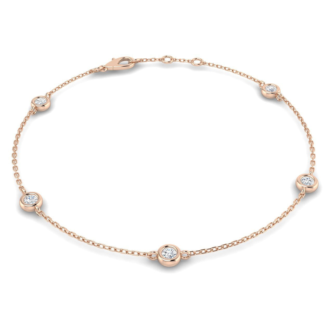 Round Cut Bezel Set Lab Grown Diamond Station Bracelet in 18K White Gold with Lobster Claw