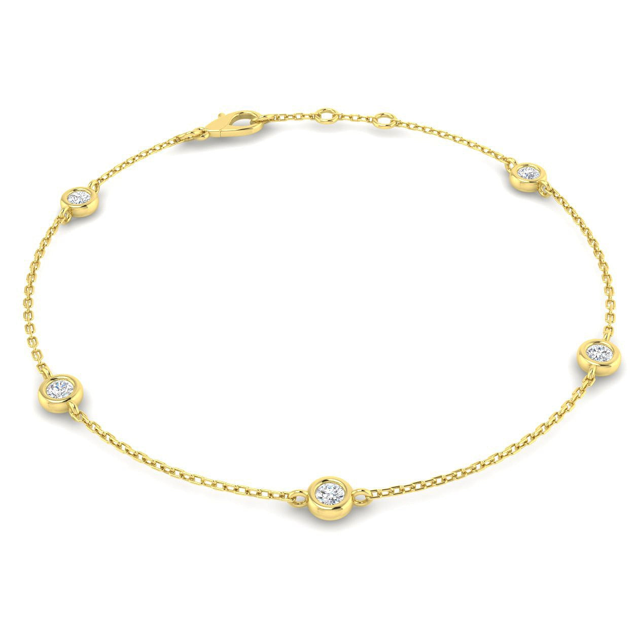 Round Cut Bezel Set Lab Grown Diamond Station Bracelet in 18K White Gold with Lobster Claw