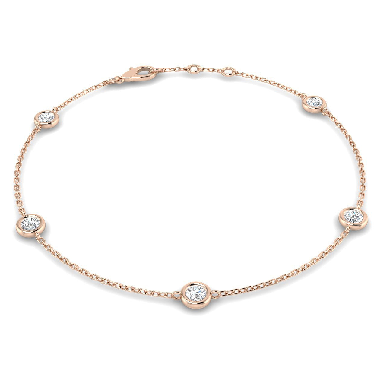Round Cut Bezel Set Lab Grown Diamond Station Bracelet in 18K White Gold with Lobster Claw