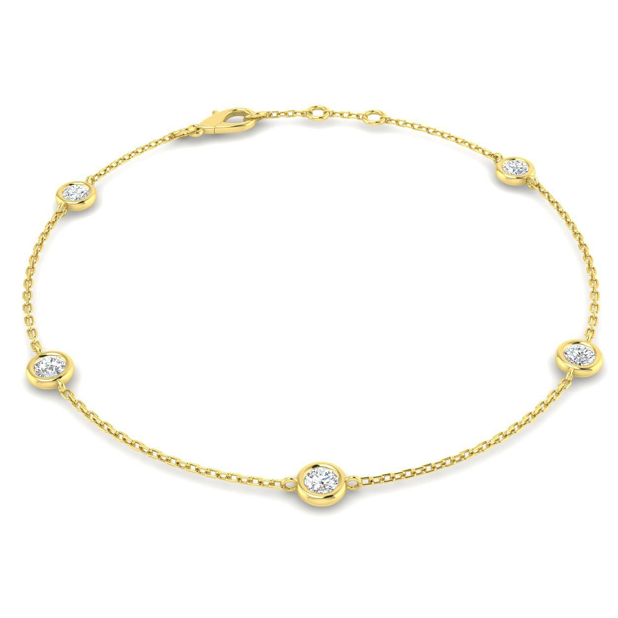 Round Cut Bezel Set Lab Grown Diamond Station Bracelet in 18K White Gold with Lobster Claw