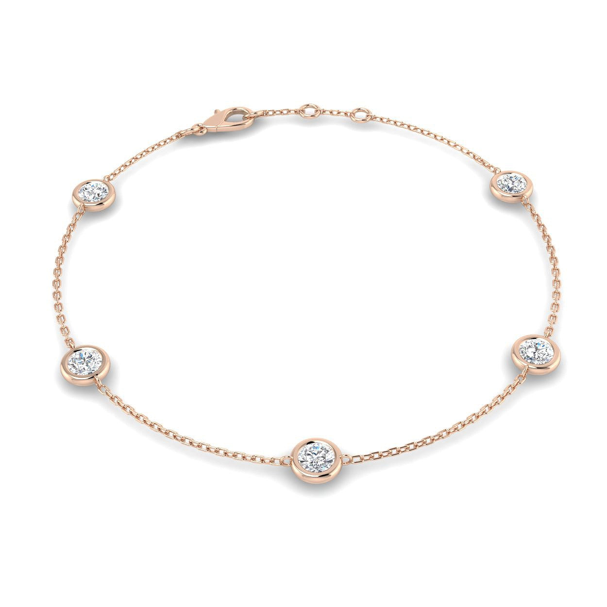 Round Cut Bezel Set Lab Grown Diamond Station Bracelet in 18K White Gold with Lobster Claw
