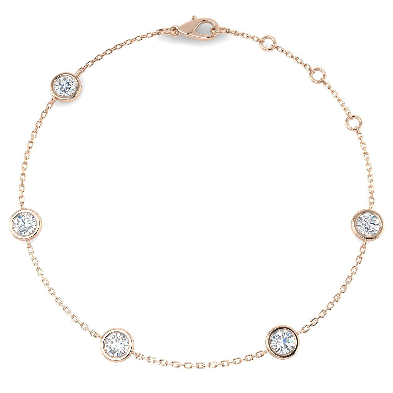 Round Cut Bezel Set Lab Grown Diamond Station Bracelet in 18K White Gold with Lobster Claw