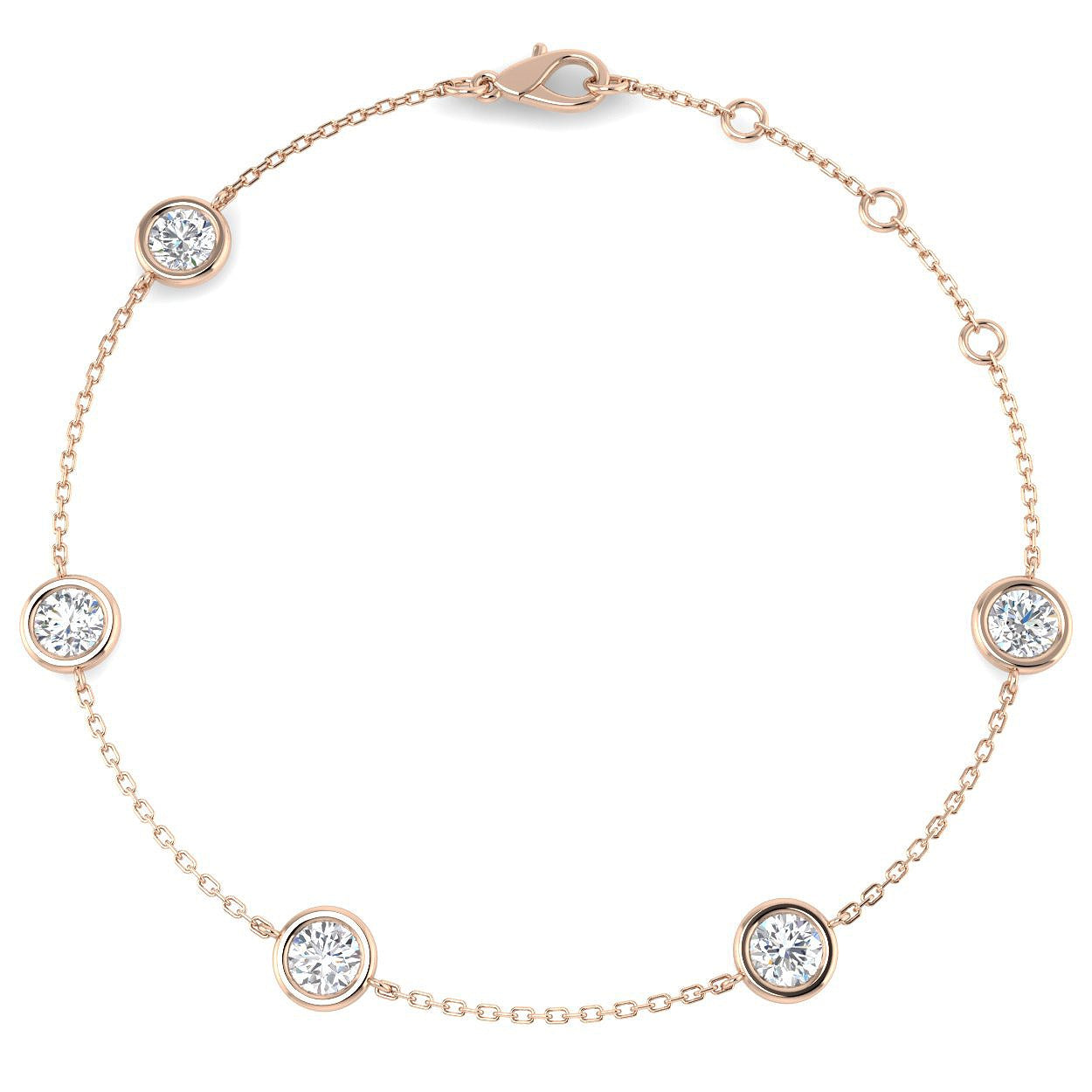 Round Cut Bezel Set Lab Grown Diamond Station Bracelet in 18K White Gold with Lobster Claw