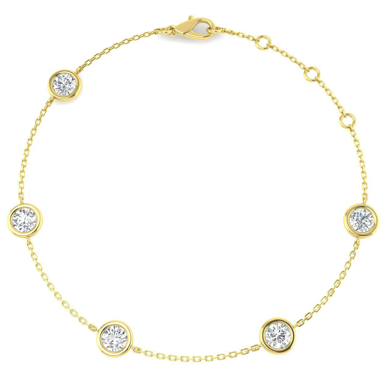 Round Cut Bezel Set Lab Grown Diamond Station Bracelet in 18K White Gold with Lobster Claw