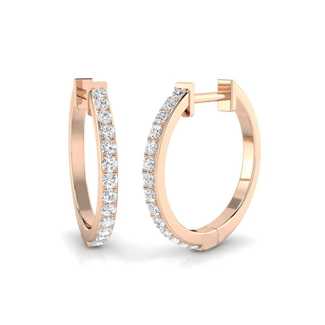 Natural/Lab-Grown Round Cut Diamond Hoop Earring in Gold - UK Hallmarked