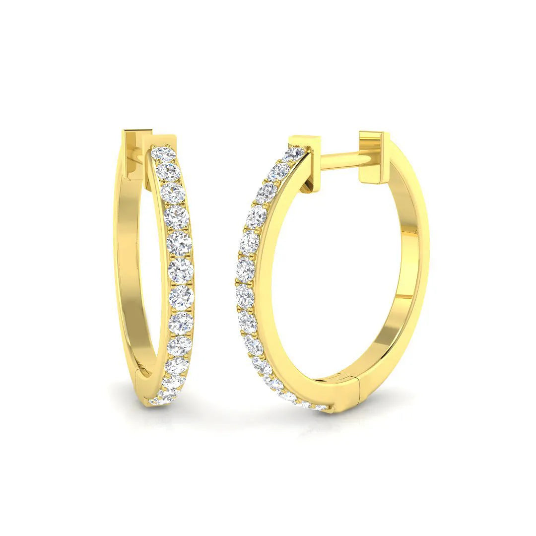 Natural/Lab-Grown Round Cut Diamond Hoop Earring in Gold - UK Hallmarked