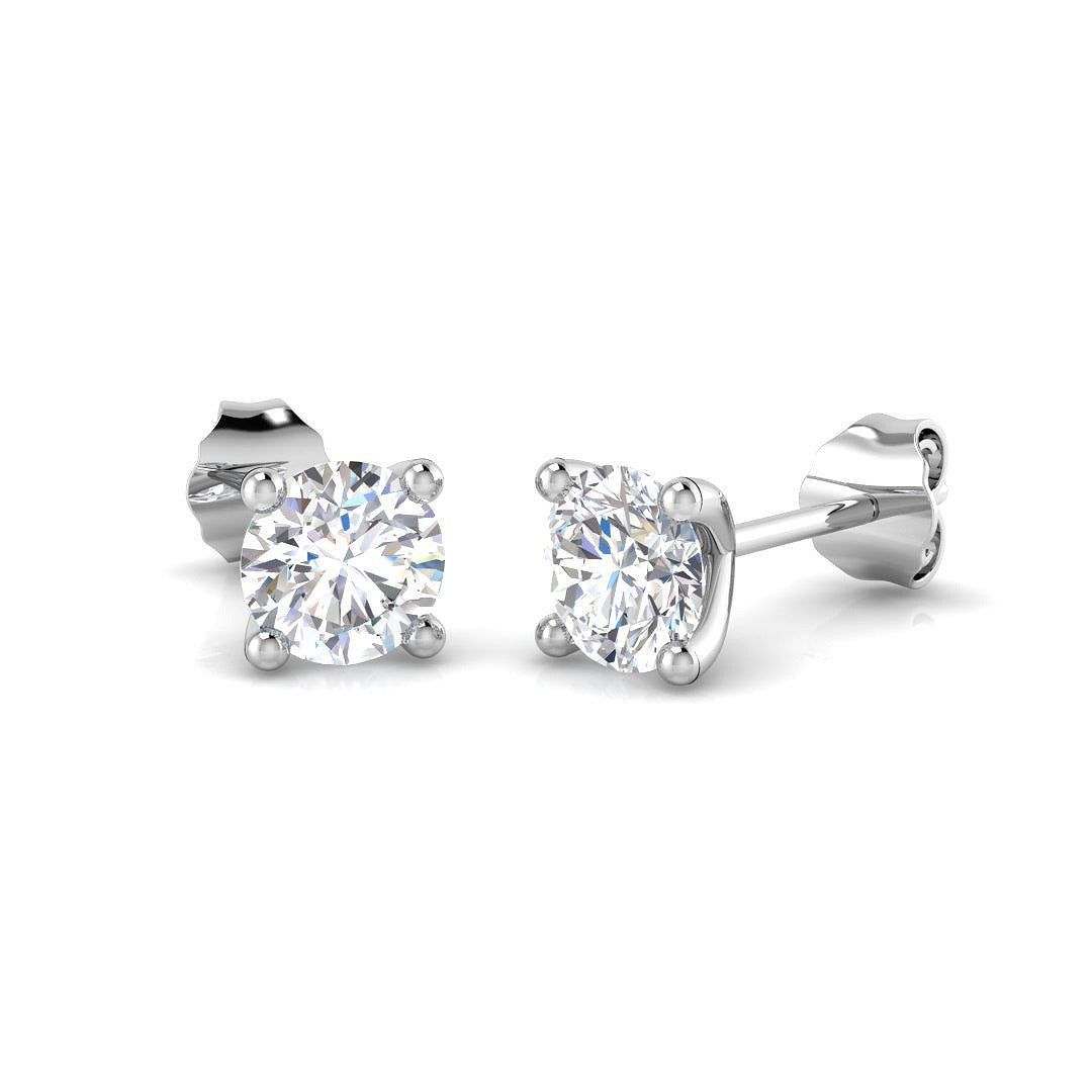 1ct Lab Diamond Round Cut Stud Earrings in 18K White Gold