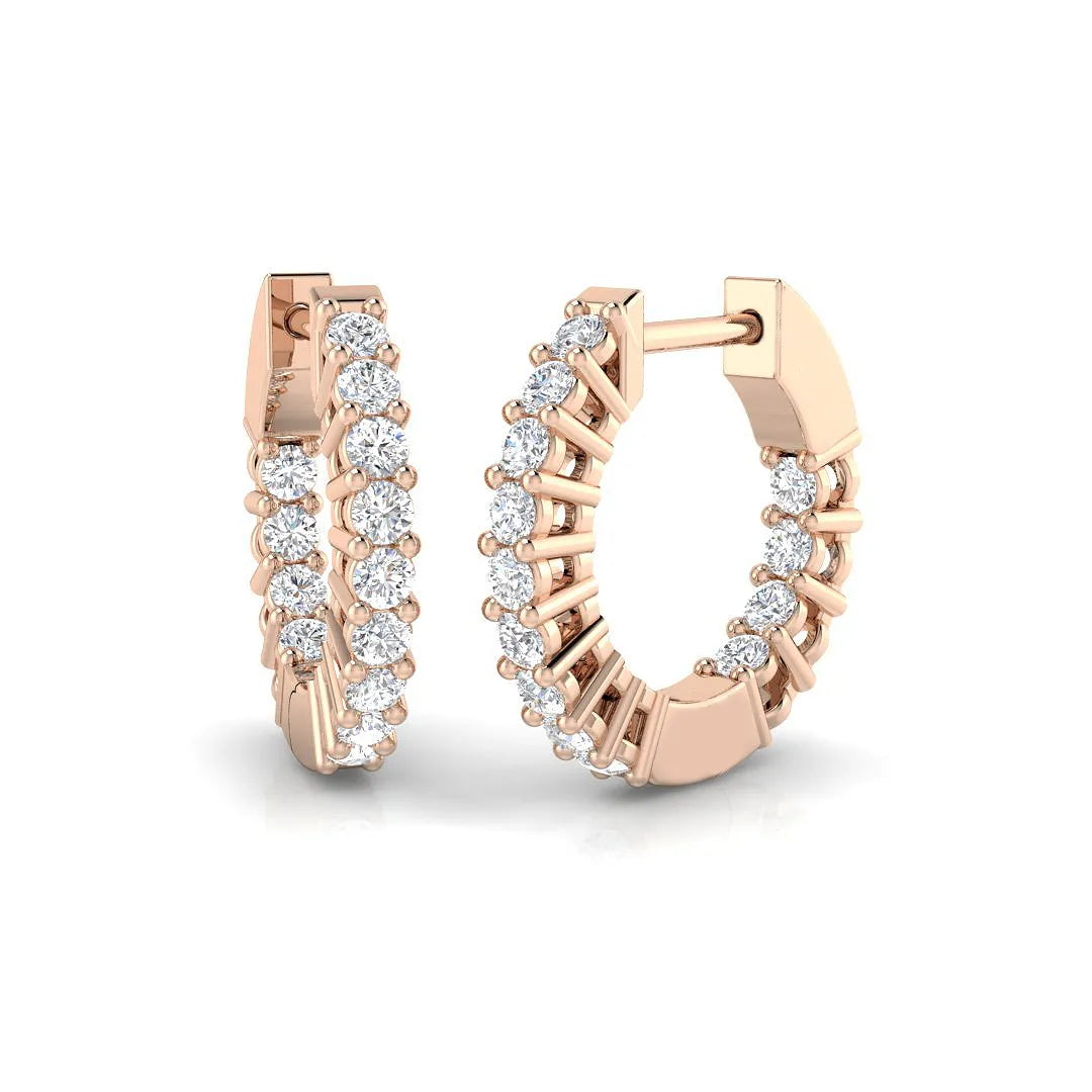 Natural/Lab-Grown Round Cut Diamond Hoop Earring in Gold
