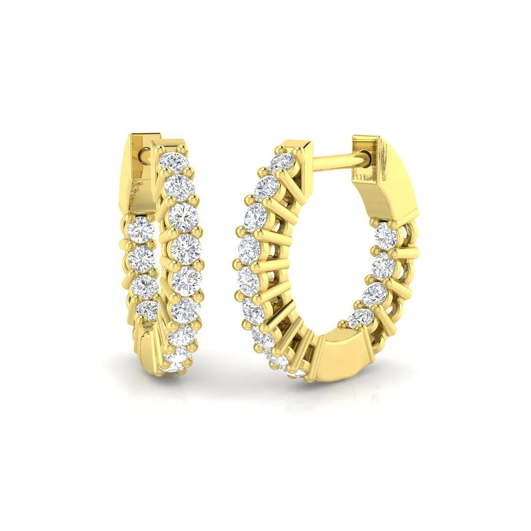 Natural/Lab-Grown Round Cut Diamond Hoop Earring in Gold