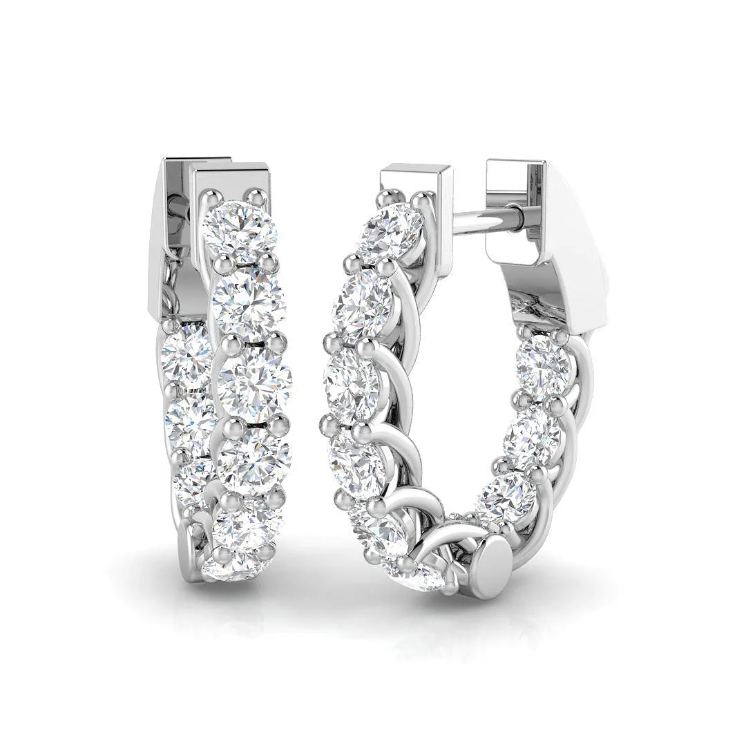 2.00 Ct Natural & Lab-Grown Round Cut Diamond Hoop Earrings | Prong Setting | 9K/18K Gold, Platinum