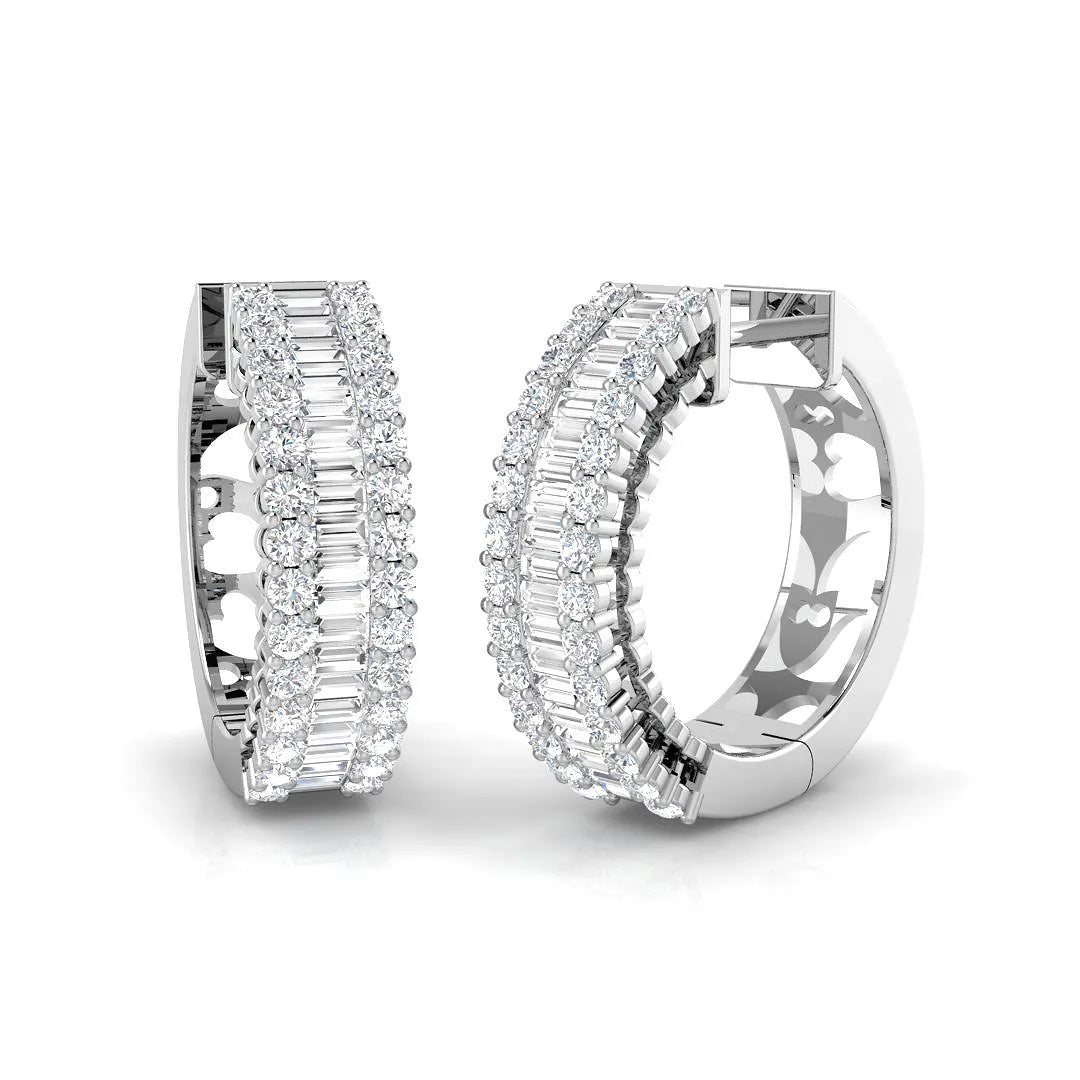 Round & Baguette Diamond Hoop Earrings | Natural & Lab-Grown, 1.50–2.30 Ct, Gold & Platinum