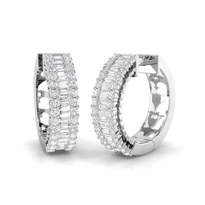 Round & Baguette Diamond Hoop Earrings | Natural & Lab-Grown, 1.50–2.30 Ct, Gold & Platinum