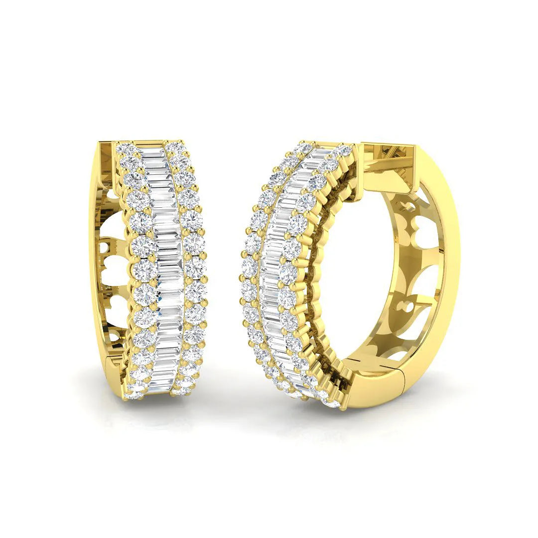 Round & Baguette Diamond Hoop Earrings | Natural & Lab-Grown, 1.50–2.30 Ct, Gold & Platinum