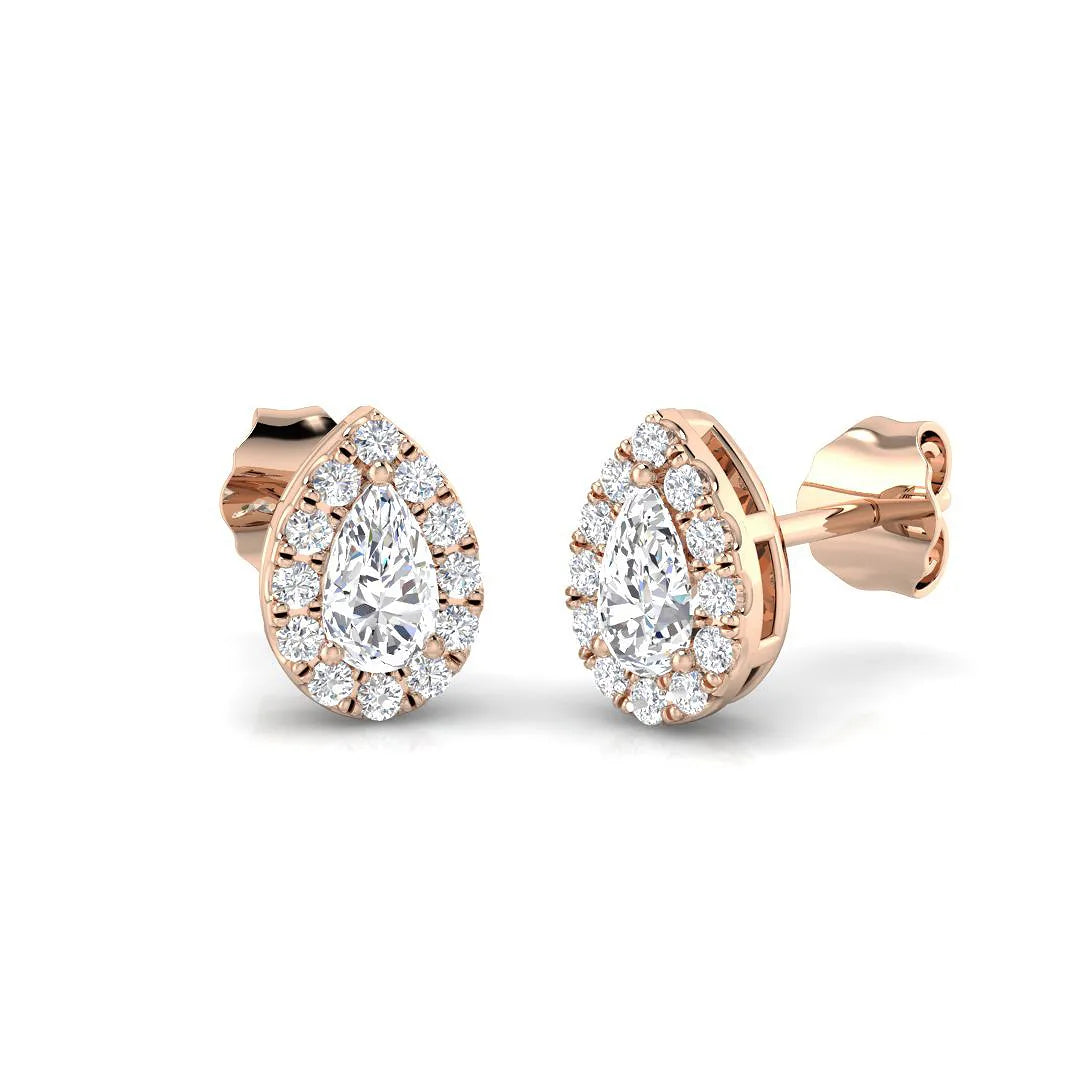 0.30-1.00 Carat Pear Diamond Halo Earring In Gold