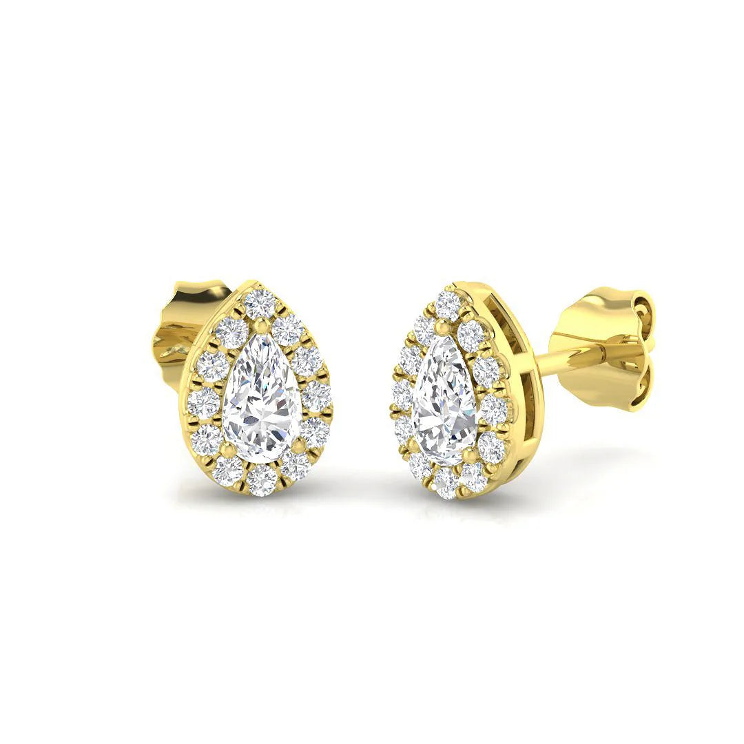 0.30-1.00 Carat Pear Diamond Halo Earring In Gold