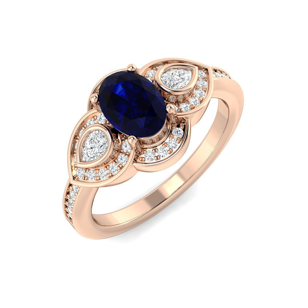 Diamond Farbham Blue Sapphire Ring | 1ct | Hallmarked Gold & Platinum