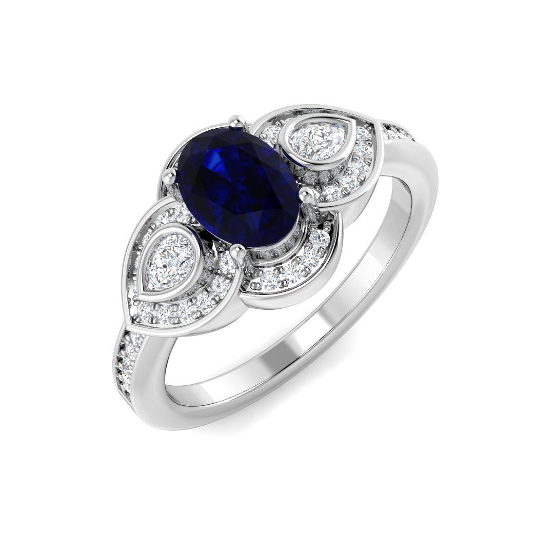 Diamond Farbham Blue Sapphire Ring | 1ct | Hallmarked Gold & Platinum