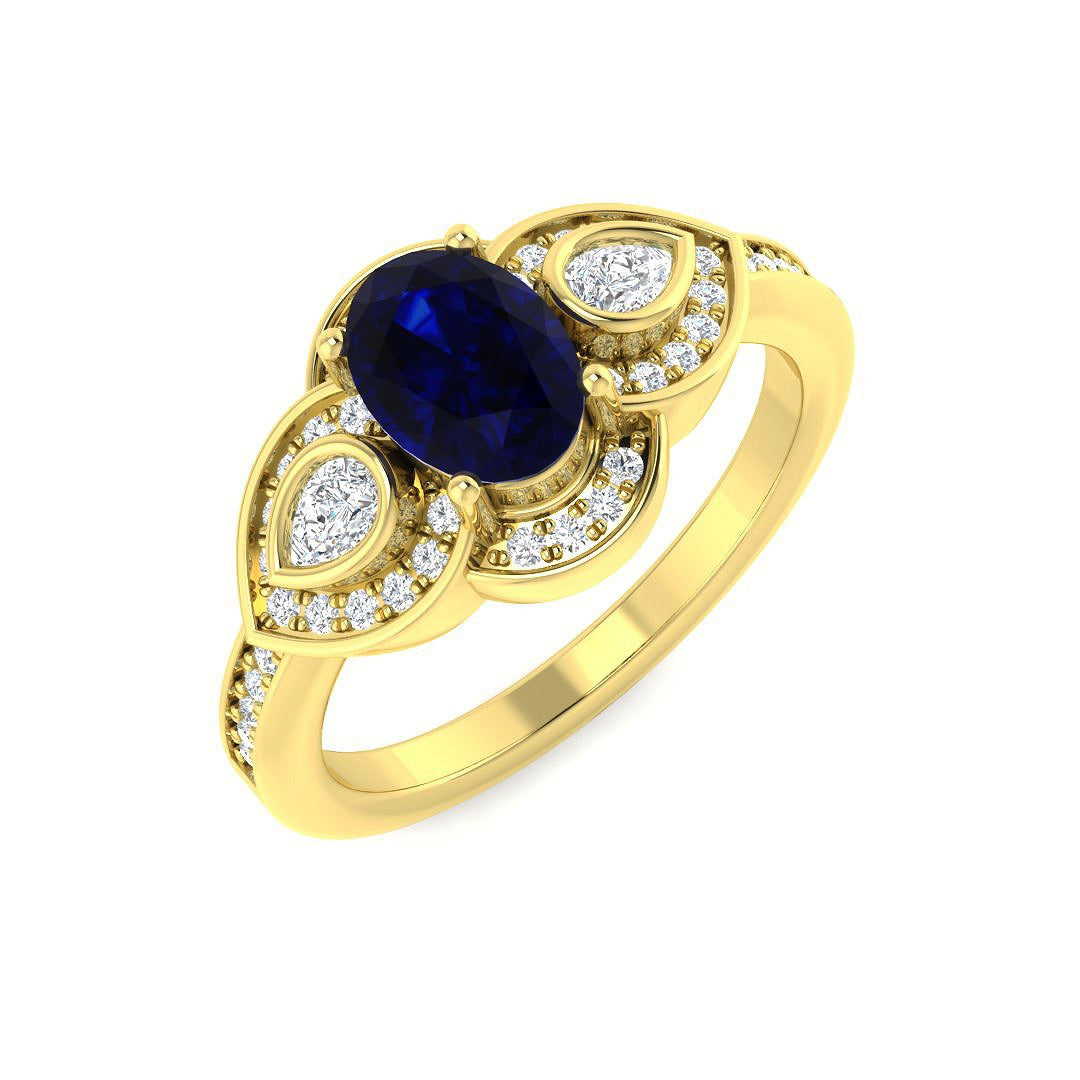 Diamond Farbham Blue Sapphire Ring | 1ct | Hallmarked Gold & Platinum