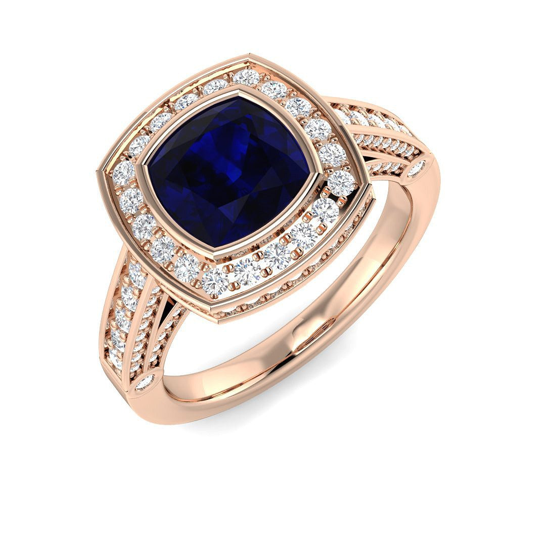 Diamond Bakibgktoke Blue Sapphire Ring | 2.25ct