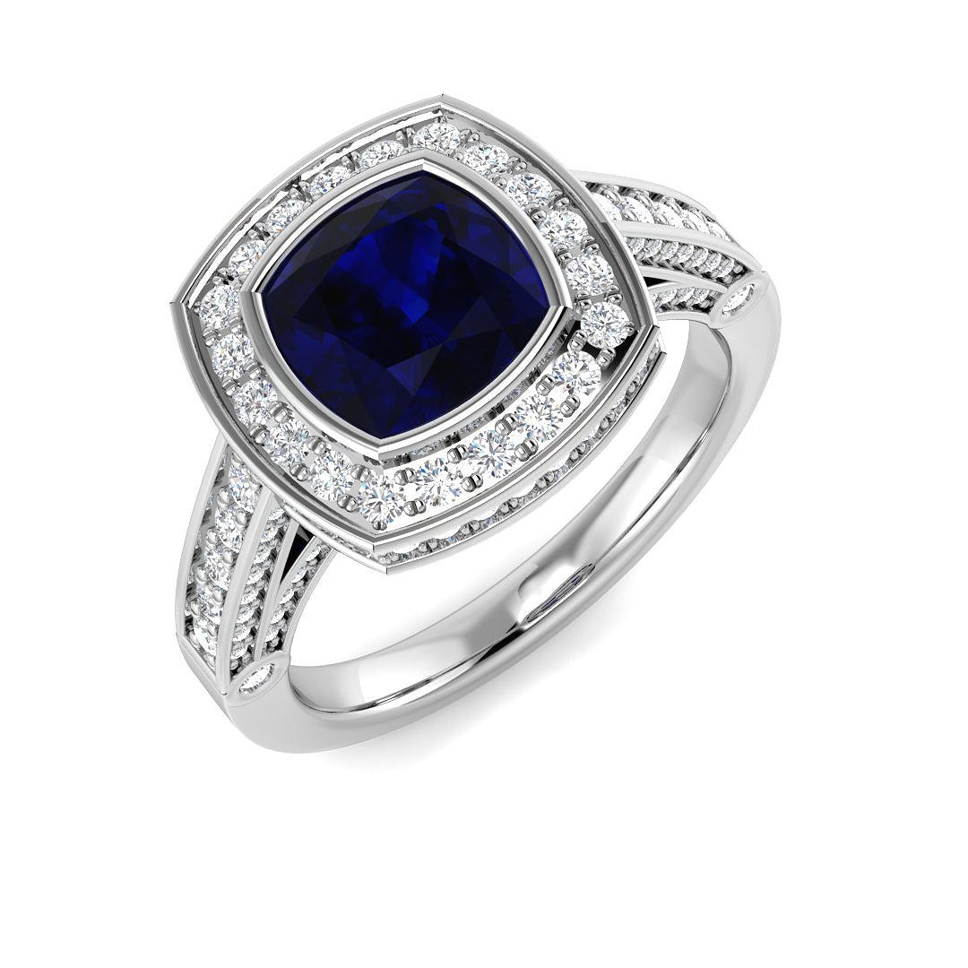 Diamond Bakibgktoke Blue Sapphire Ring | 2.25ct