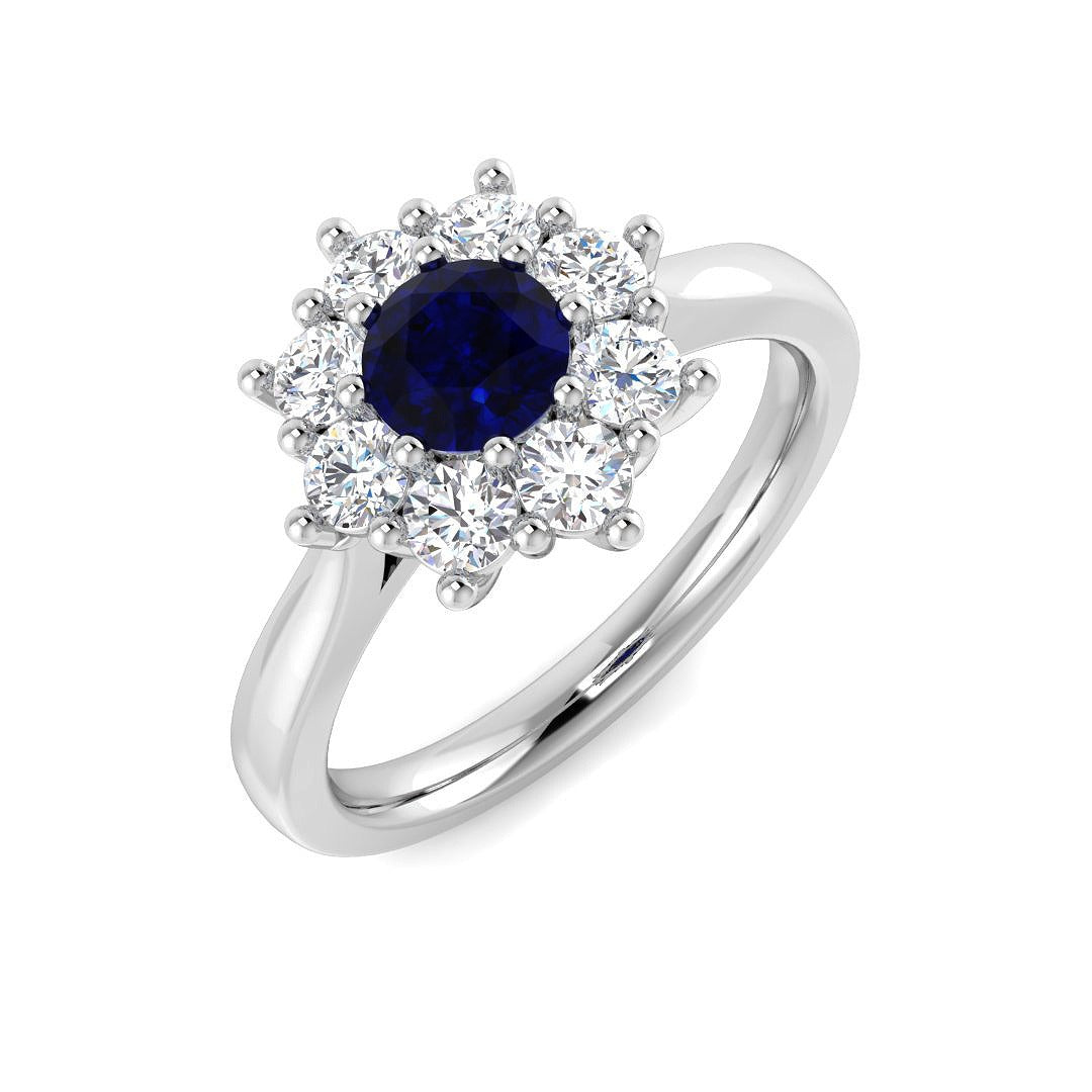sapphire diamond halo engagement ring cluster design