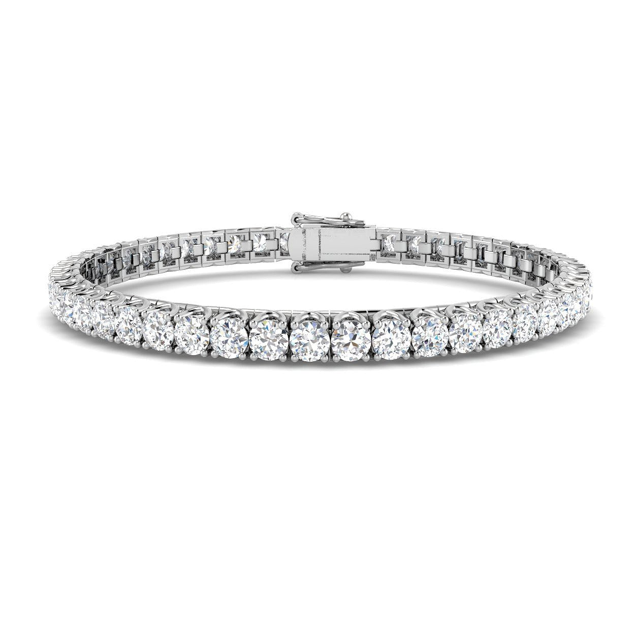 Round Cut Prong Set Lab Grown Diamond Tennis Bracelet in Platinum with Box Closure