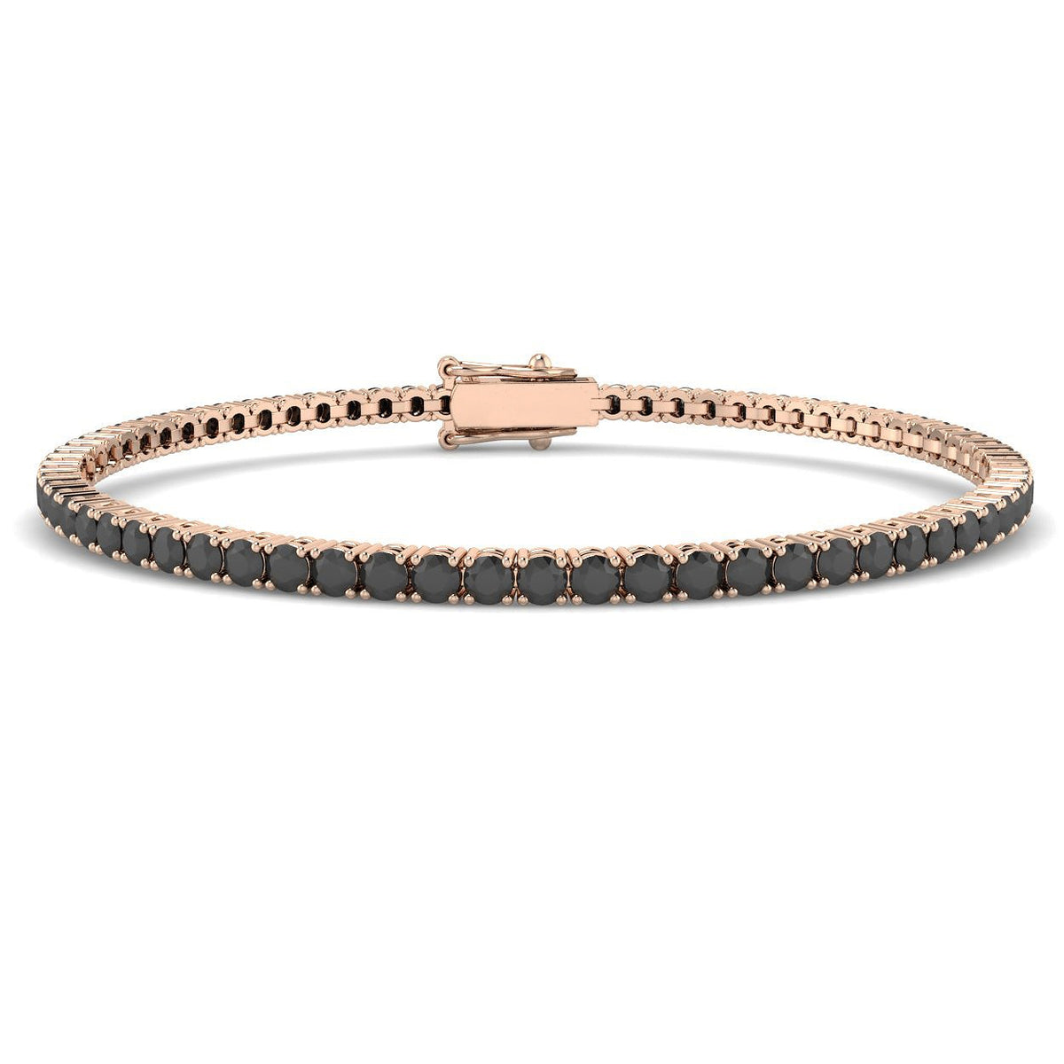 Round Cut Natural Black Diamond Tennis Bracelet in 9K Yellow Gold with Secure Box Clasp