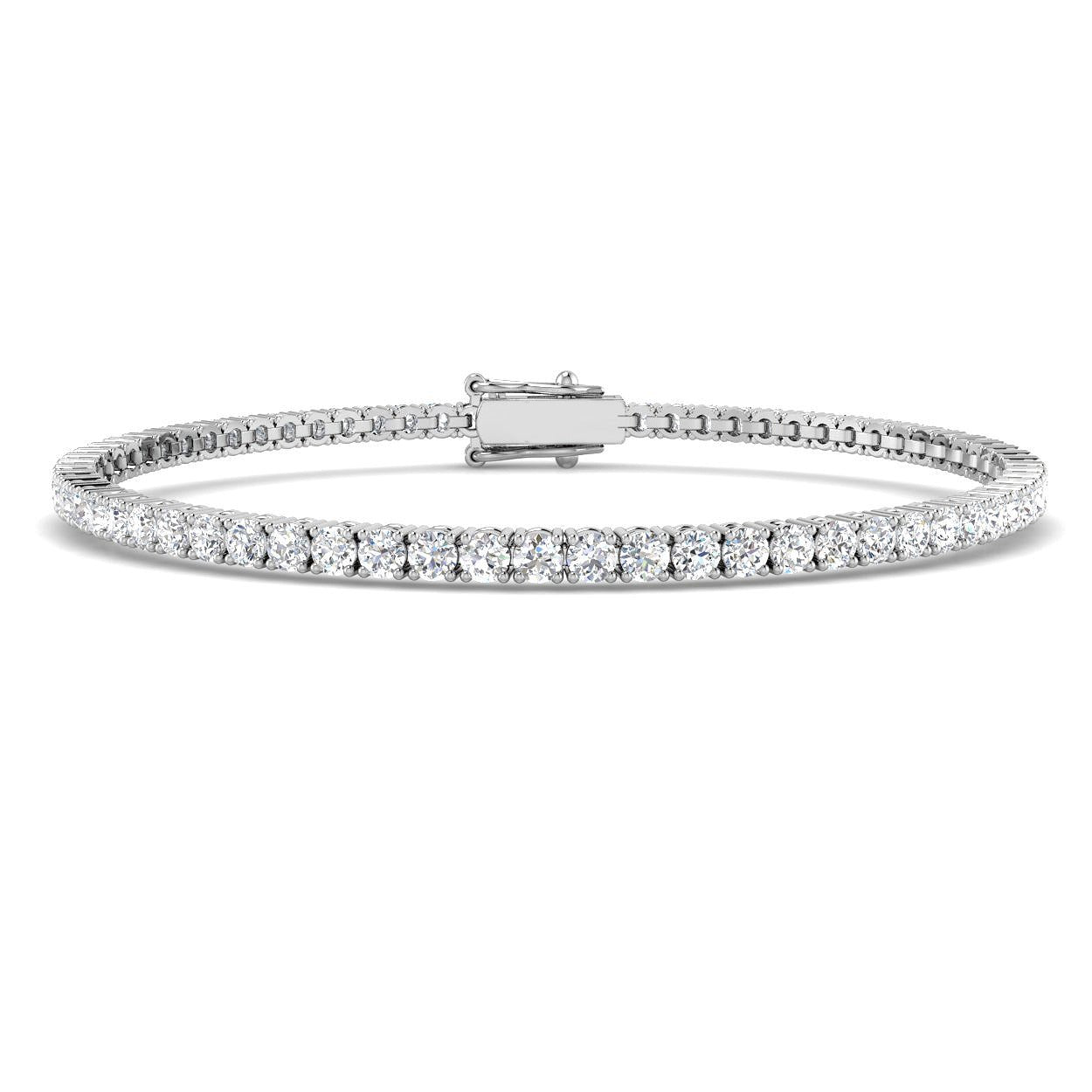 18K White Gold Round Natural Diamond Tennis Bracelet in Prong Set with Box Closure