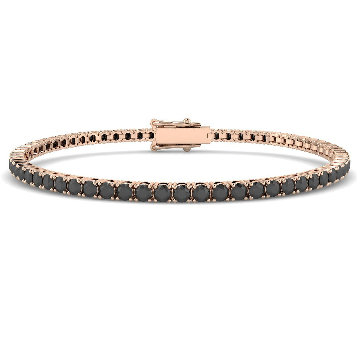Round Cut Natural Black Diamond Tennis Bracelet in 9K Yellow Gold with Secure Box Clasp