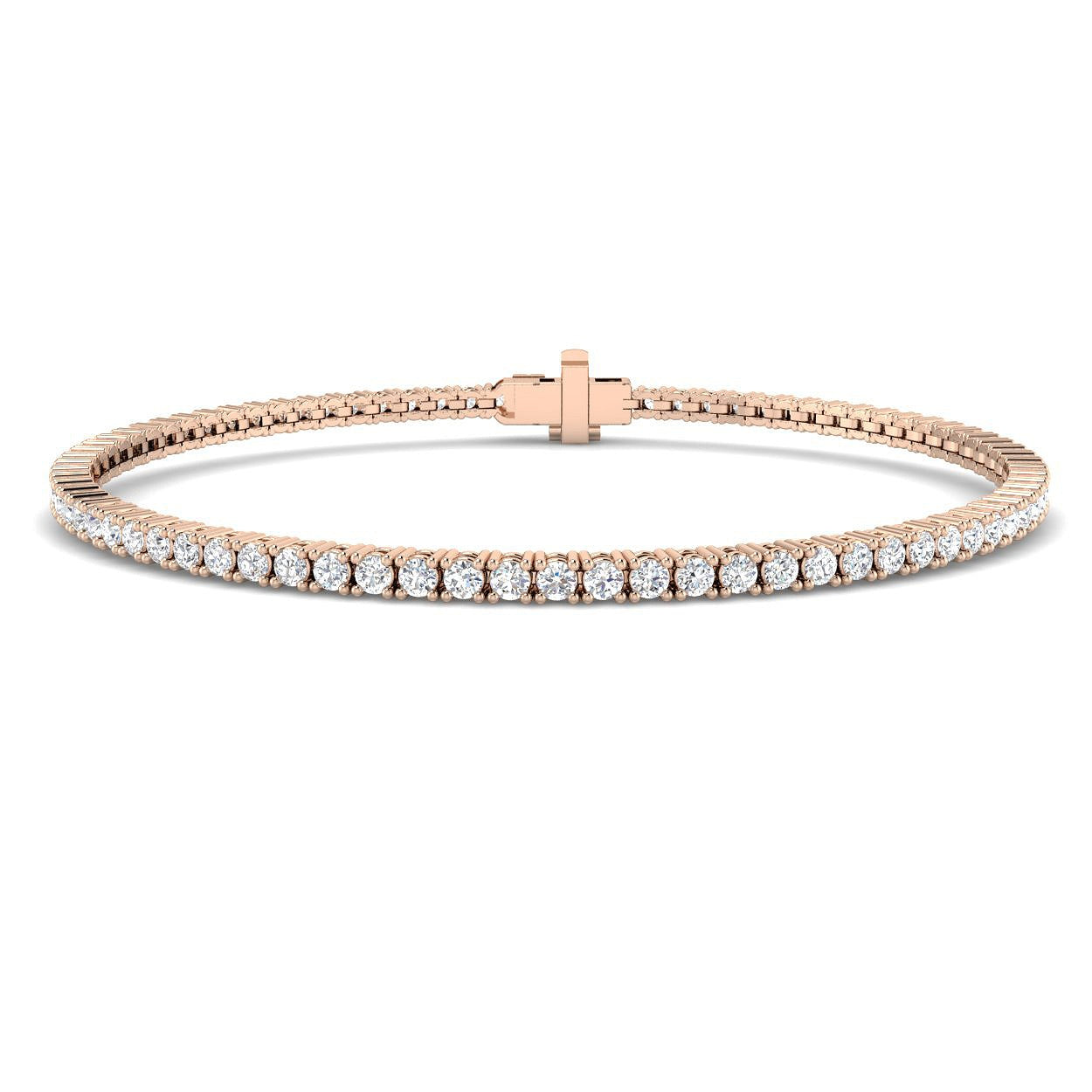 18K White Gold Round Natural Diamond Tennis Bracelet in Prong Set with Box Closure