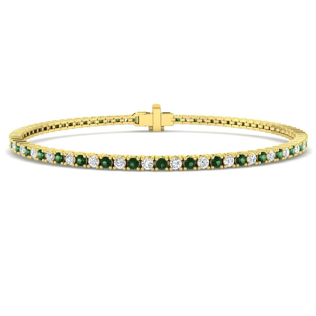 18K Solid Gold Prong Set Tennis Bracelet in Natural Round and Tsavorite Gemstones