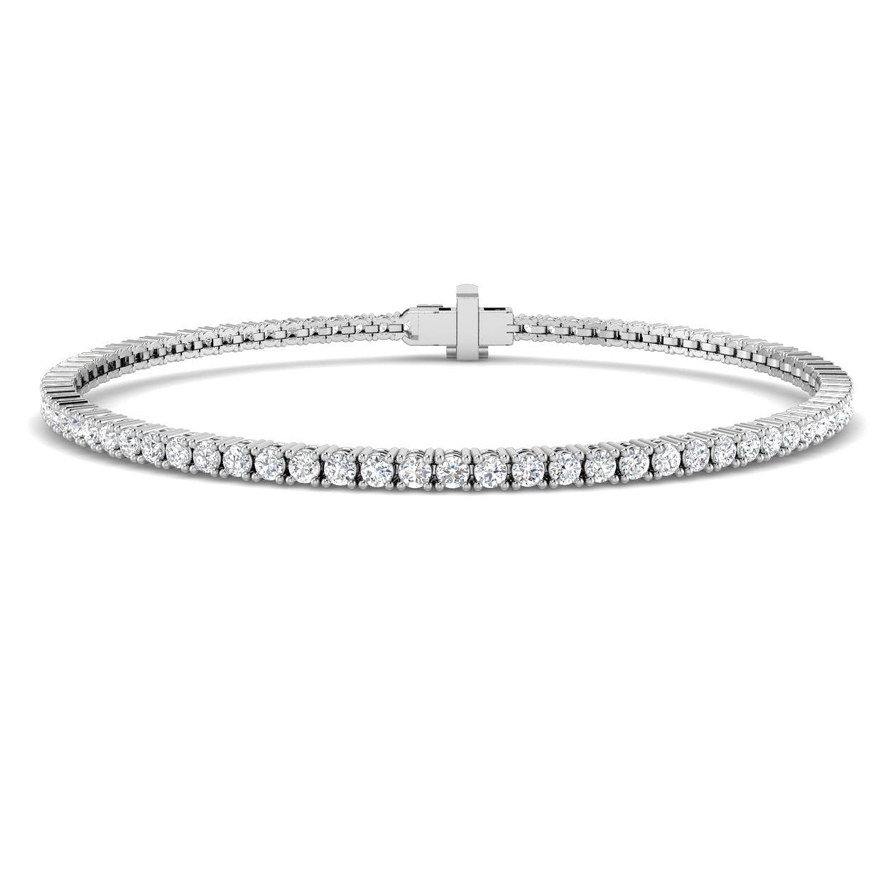 18K White Gold Round Natural Diamond Tennis Bracelet in Prong Set with Box Closure