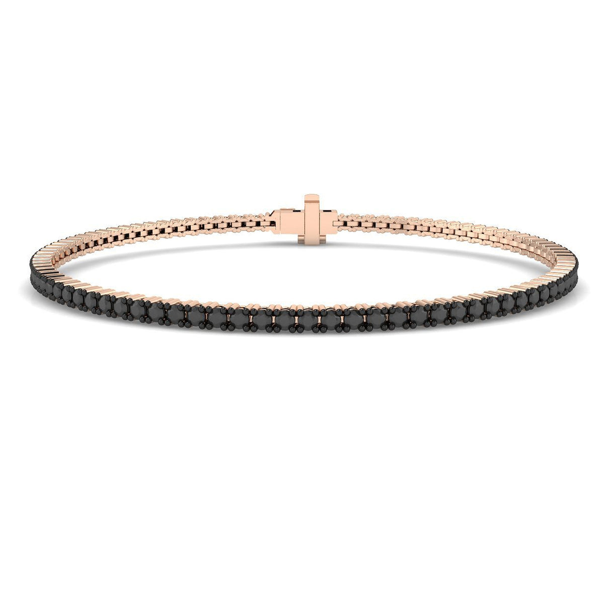 Round Cut Natural Black Diamond Tennis Bracelet in 9K Yellow Gold with Secure Box Clasp
