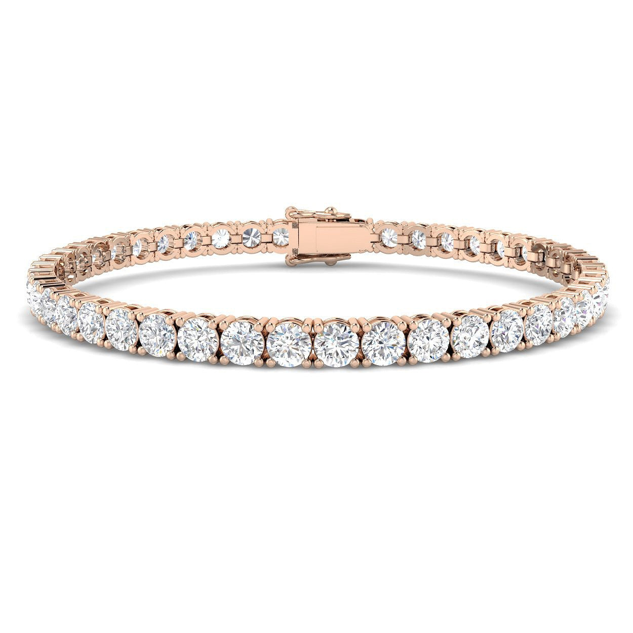 18K White Gold Round Natural Diamond Tennis Bracelet in Prong Set with Secure Box Clasp