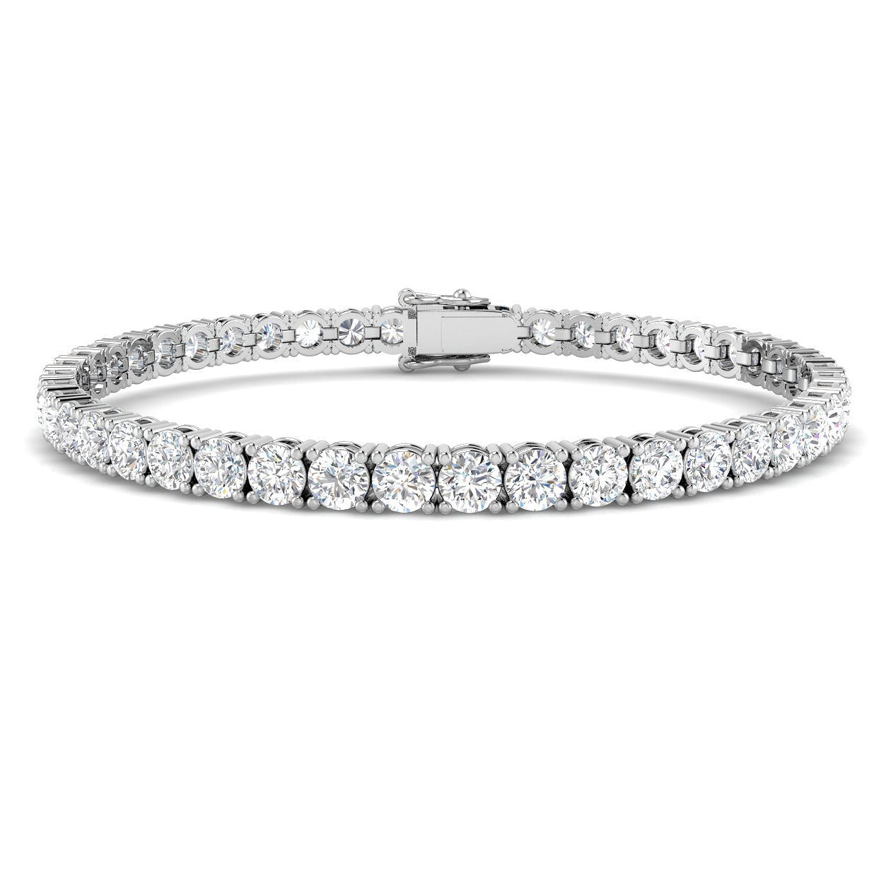 18K White Gold Round Natural Diamond Tennis Bracelet in Prong Set with Secure Box Clasp
