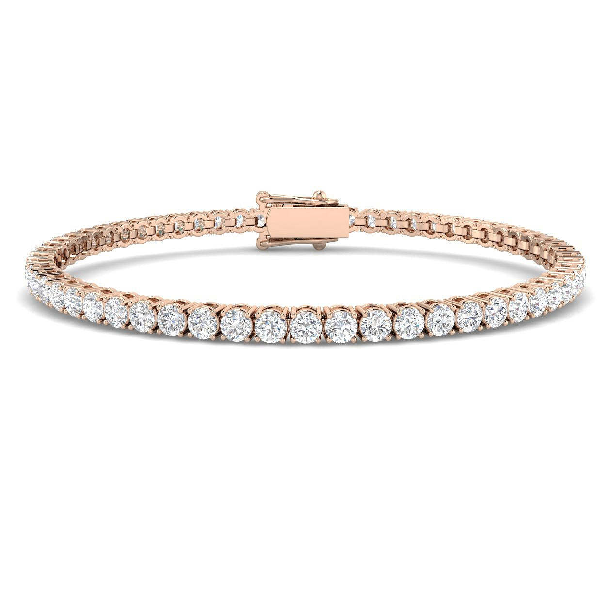 18K White Gold Round Natural Diamond Tennis Bracelet in Prong Set with Box Closure