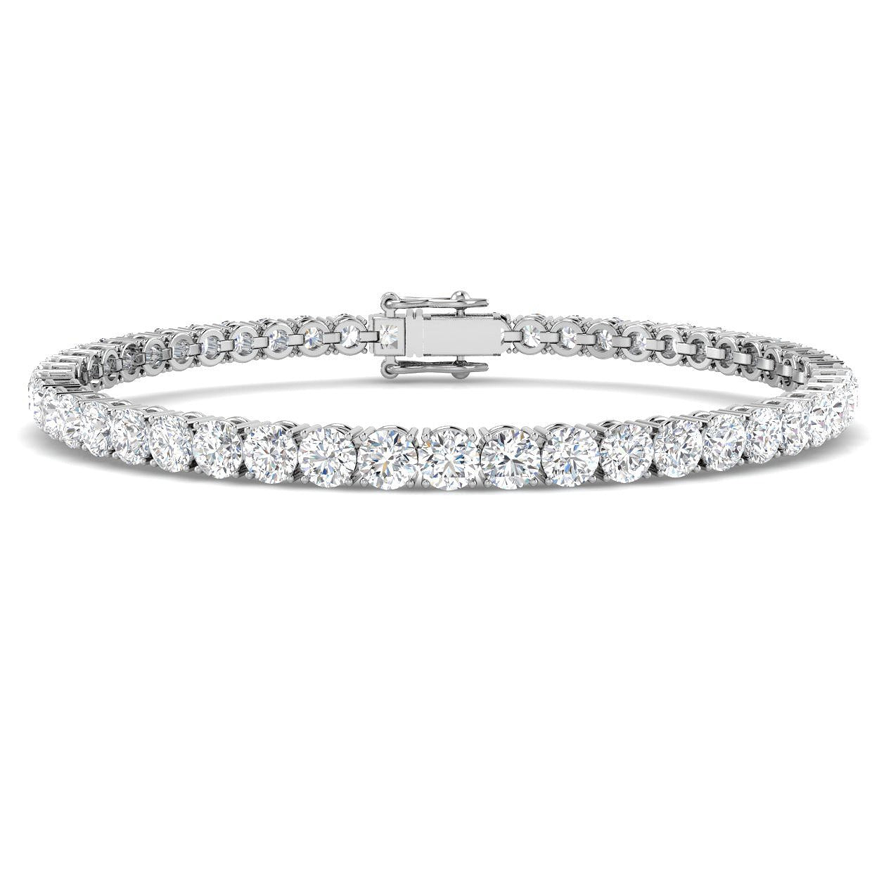 9K White Gold Lab Grown Diamond Tennis Bracelet – Round Prong Set Diamonds with Box Clasp