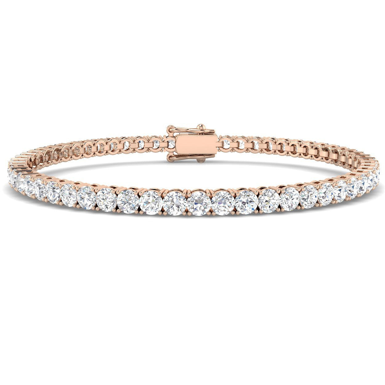 9K White Gold Lab Grown Diamond Tennis Bracelet – Round Prong Set Diamonds with Box Clasp